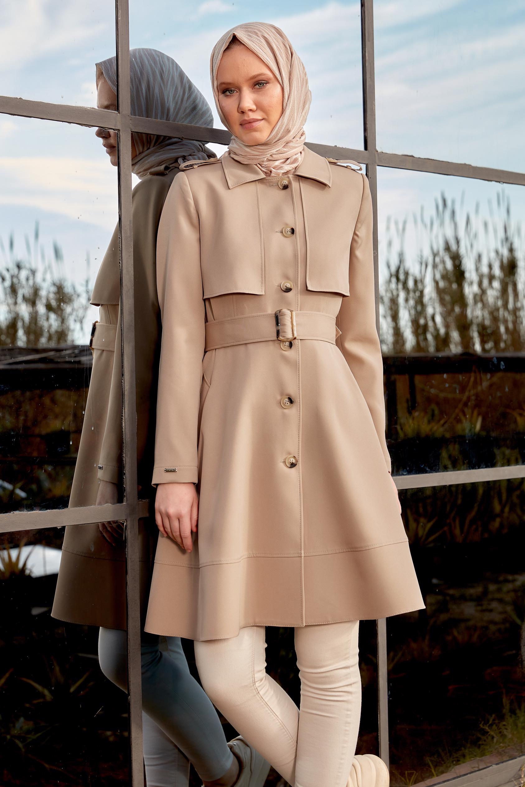 Hijab clothing SAND BELTED TRENCH COAT 10883