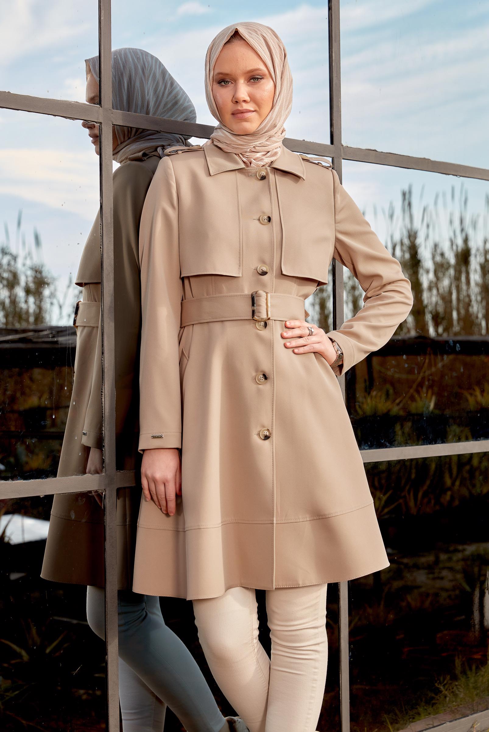 Hijab clothing SAND BELTED TRENCH COAT 10883