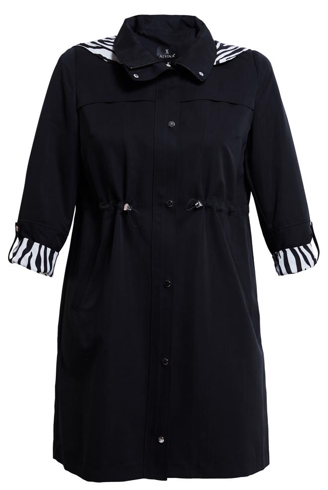 Tesettür giyim SİYAH BÜYÜK BEDEN KAPÜŞONLU TRENÇKOT 10889 - ALVİNA