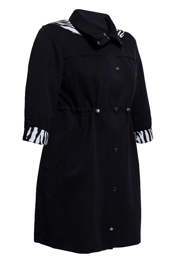 Tesettür giyim SİYAH BÜYÜK BEDEN KAPÜŞONLU TRENÇKOT 10889 - ALVİNA