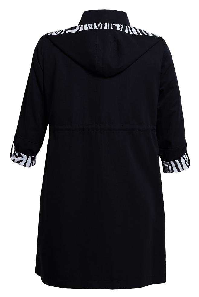 Tesettür giyim SİYAH BÜYÜK BEDEN KAPÜŞONLU TRENÇKOT 10889 - ALVİNA