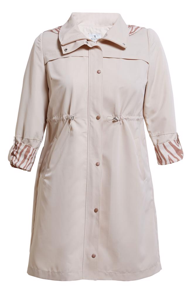 Tesettür giyim BEJ BÜYÜK BEDEN KAPÜŞONLU TRENÇKOT 10889 - ALVİNA