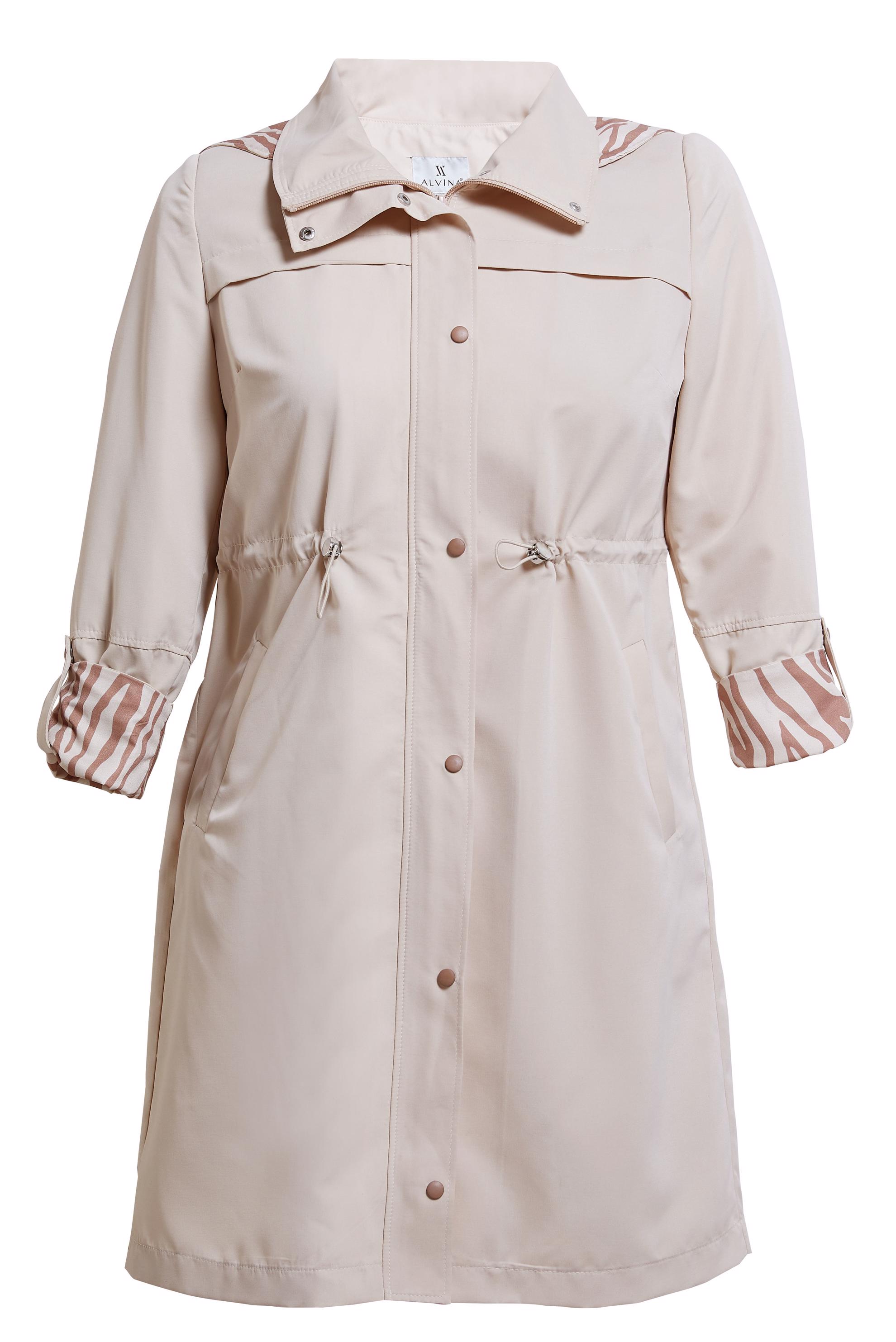 Tesettür giyim BEJ BÜYÜK BEDEN KAPÜŞONLU TRENÇKOT 10889