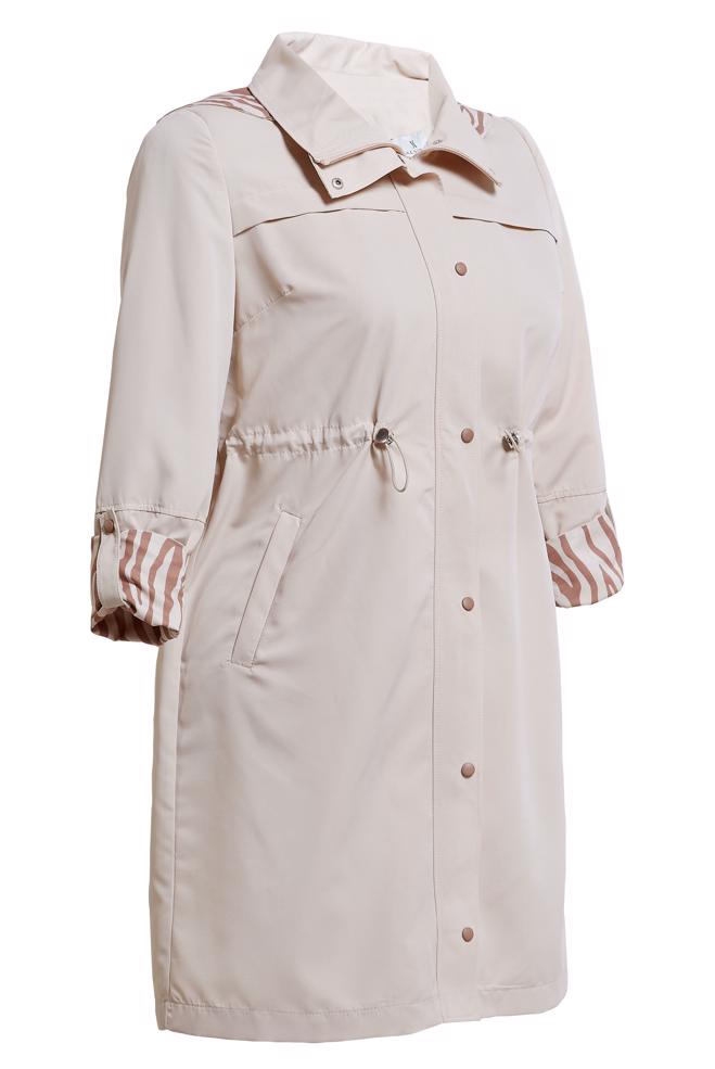 Tesettür giyim BEJ BÜYÜK BEDEN KAPÜŞONLU TRENÇKOT 10889 - ALVİNA