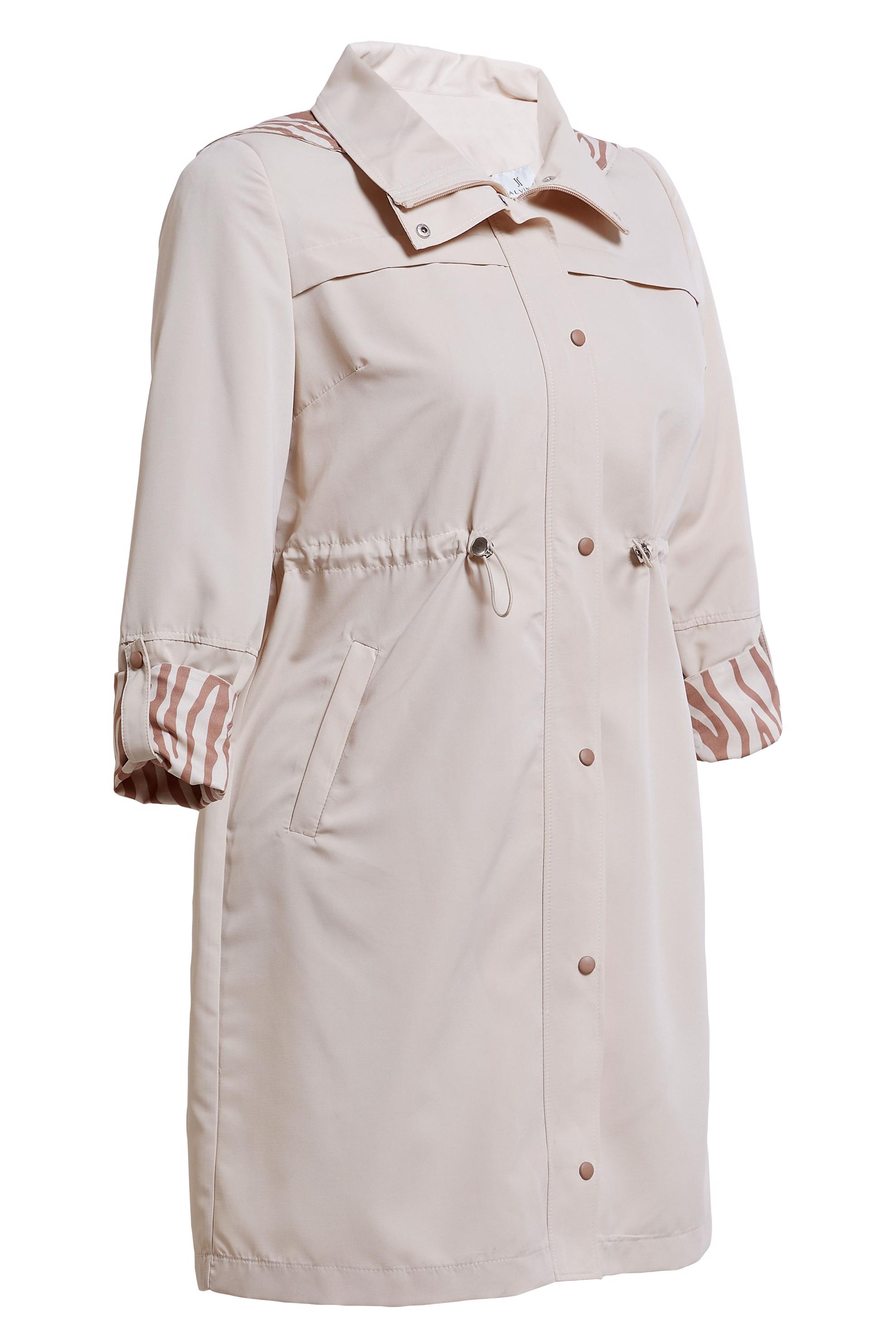 Tesettür giyim BEJ BÜYÜK BEDEN KAPÜŞONLU TRENÇKOT 10889