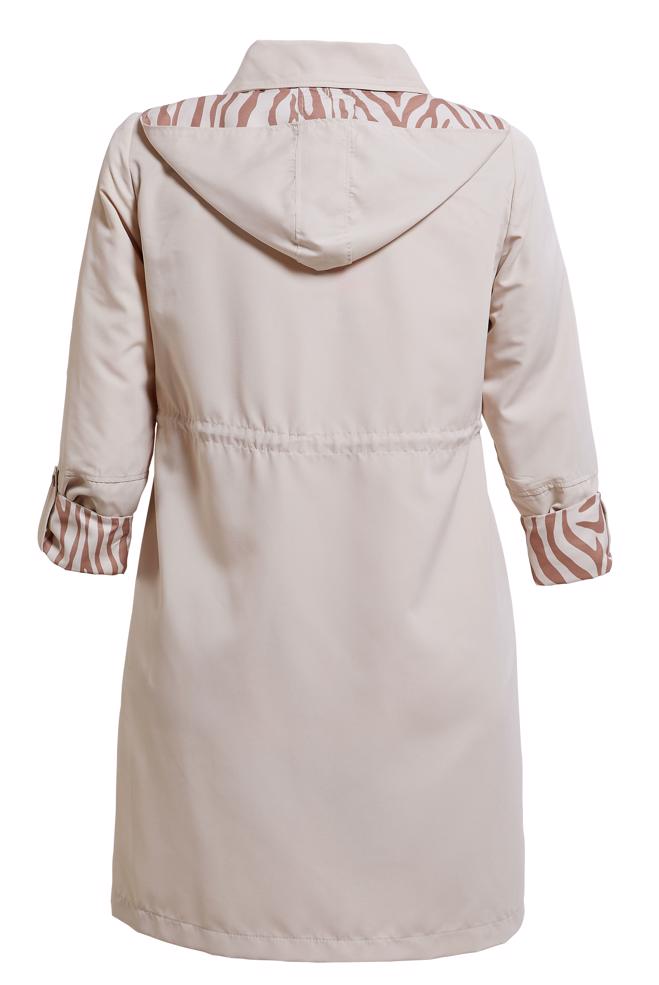 Tesettür giyim BEJ BÜYÜK BEDEN KAPÜŞONLU TRENÇKOT 10889 - ALVİNA