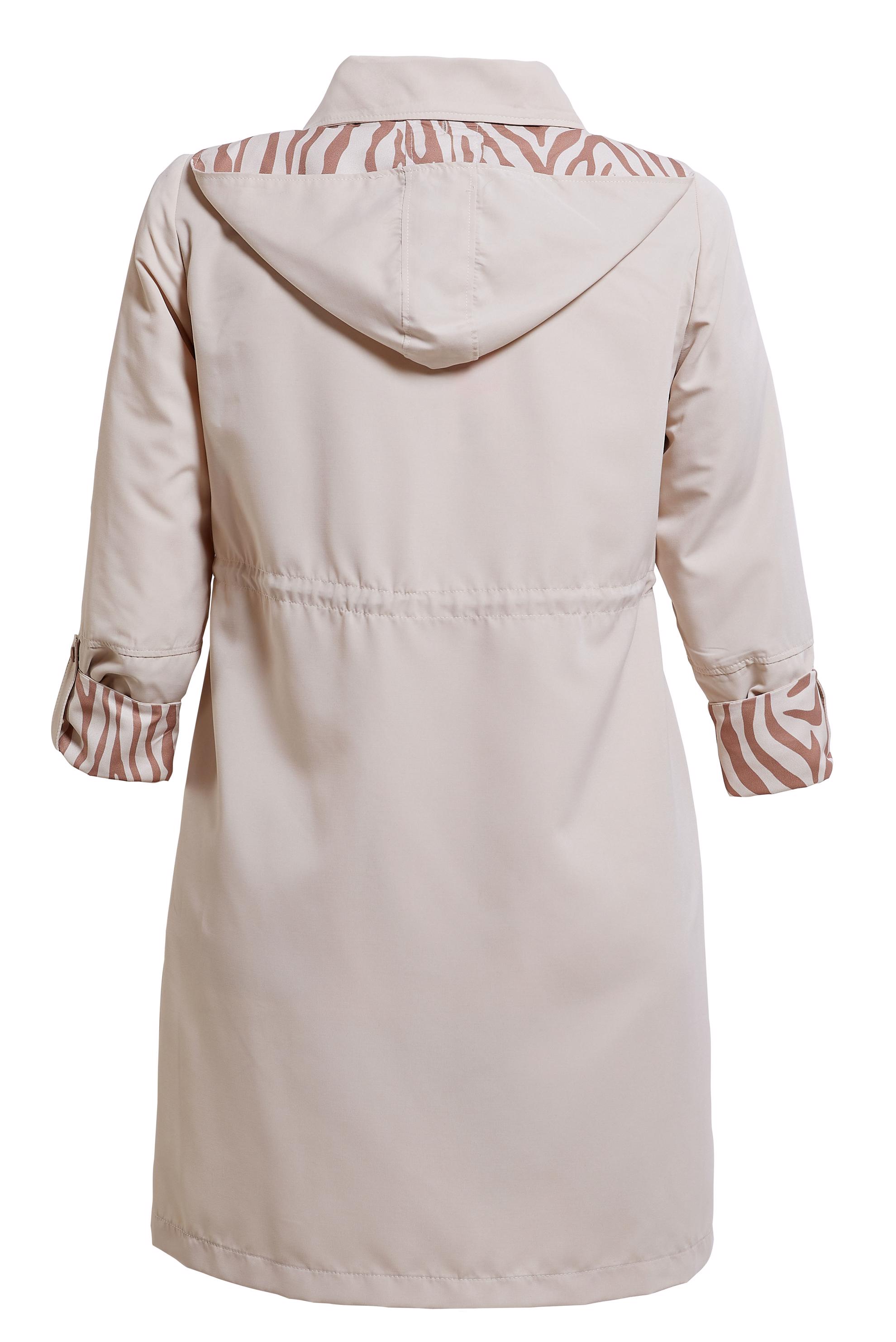 Tesettür giyim BEJ BÜYÜK BEDEN KAPÜŞONLU TRENÇKOT 10889