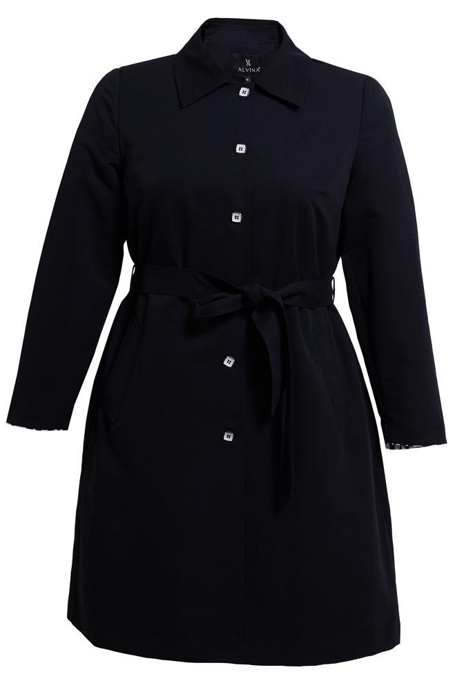 Tesettür giyim SİYAH KUŞAKLI BÜYÜK BEDEN TRENÇKOT 10892 - ALVİNA