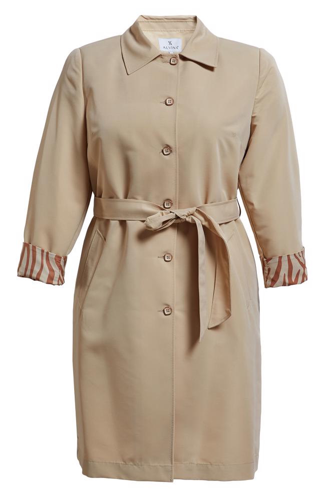 Tesettür giyim BEJ KUŞAKLI BÜYÜK BEDEN TRENÇKOT 10892 - ALVİNA