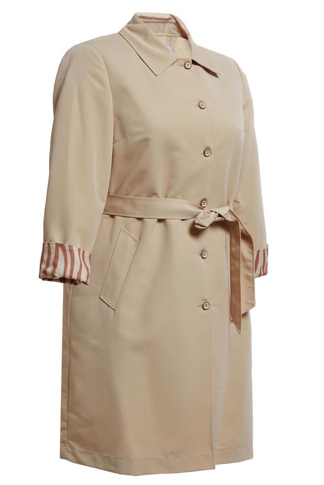 Tesettür giyim BEJ KUŞAKLI BÜYÜK BEDEN TRENÇKOT 10892 - ALVİNA