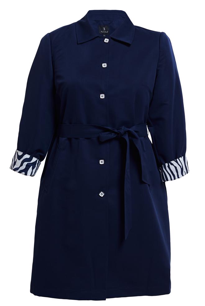 Tesettür giyim LACİVERT KUŞAKLI BÜYÜK BEDEN TRENÇKOT 10892 - ALVİNA