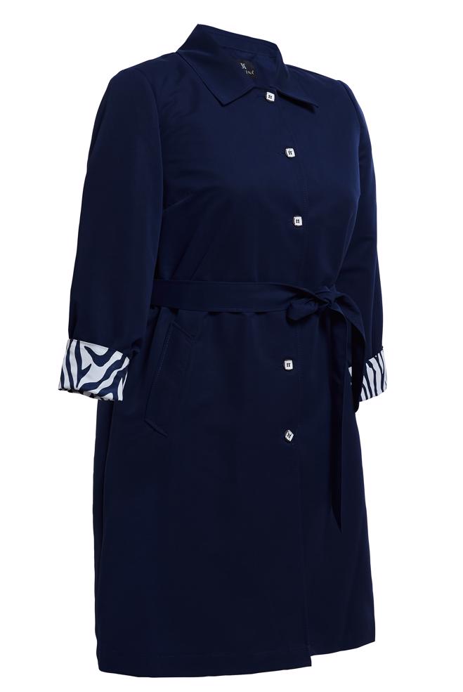 Tesettür giyim LACİVERT KUŞAKLI BÜYÜK BEDEN TRENÇKOT 10892 - ALVİNA