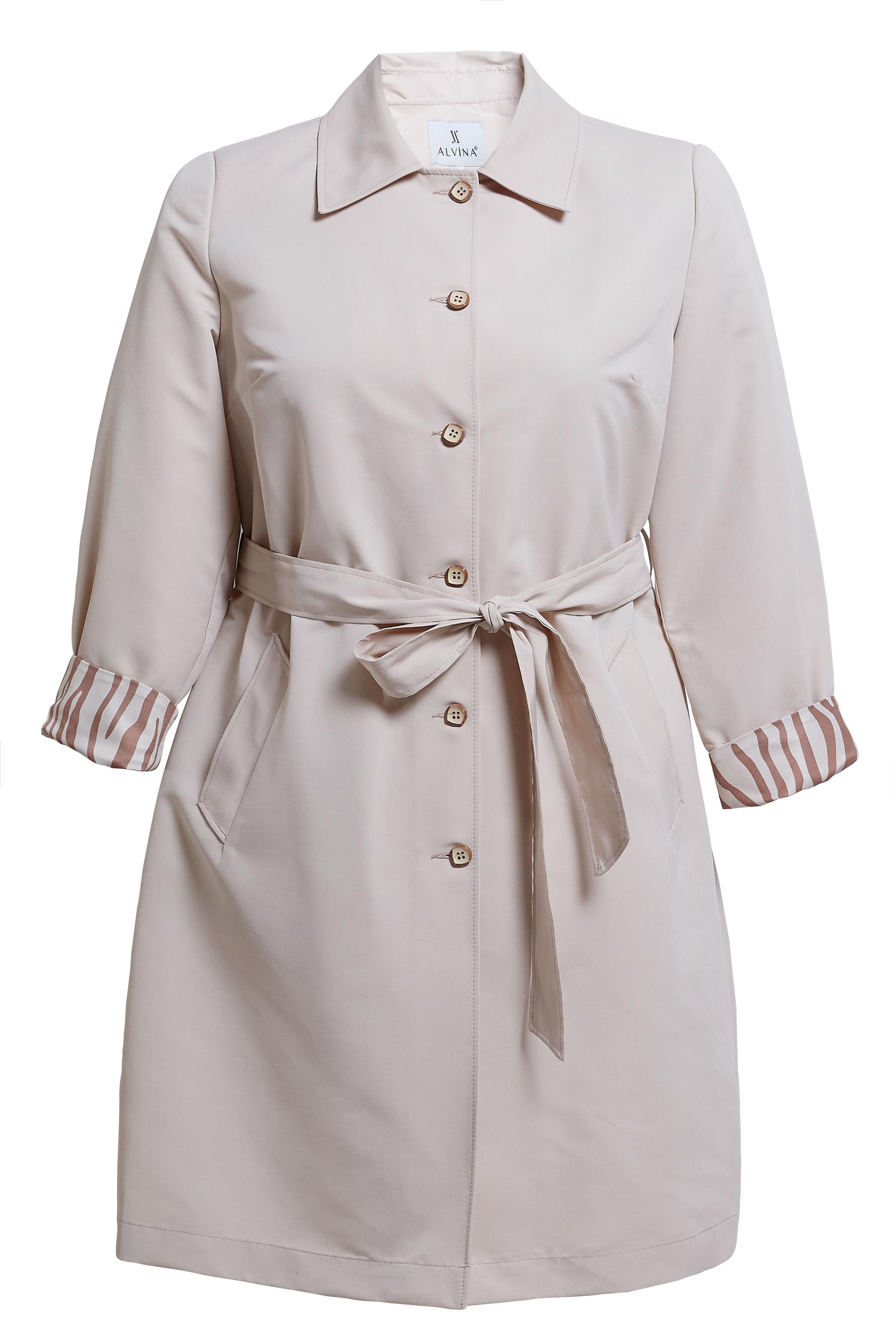 Tesettür giyim BEJ KUŞAKLI BÜYÜK BEDEN TRENÇKOT 10892