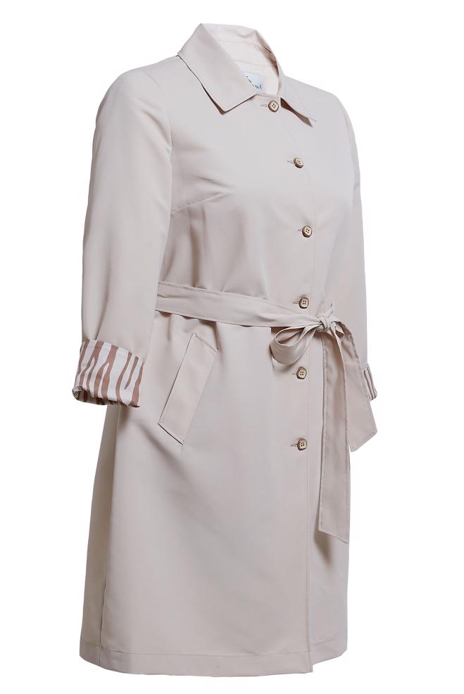 Tesettür giyim BEJ KUŞAKLI BÜYÜK BEDEN TRENÇKOT 10892 - ALVİNA