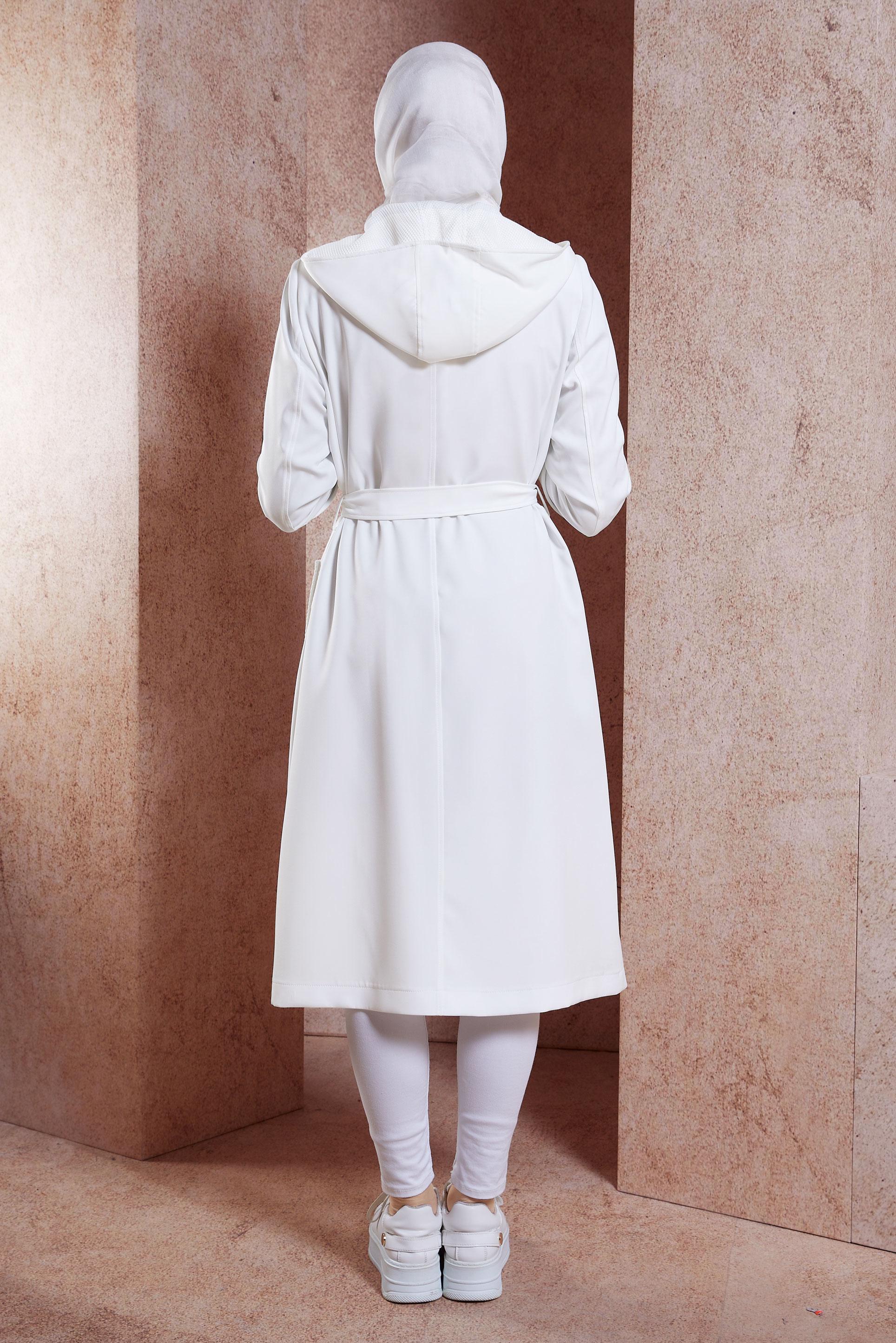 Vêtements hijab BLANC TRENCH-COAT À CAPUCHE AVEC CEINTURE 10893