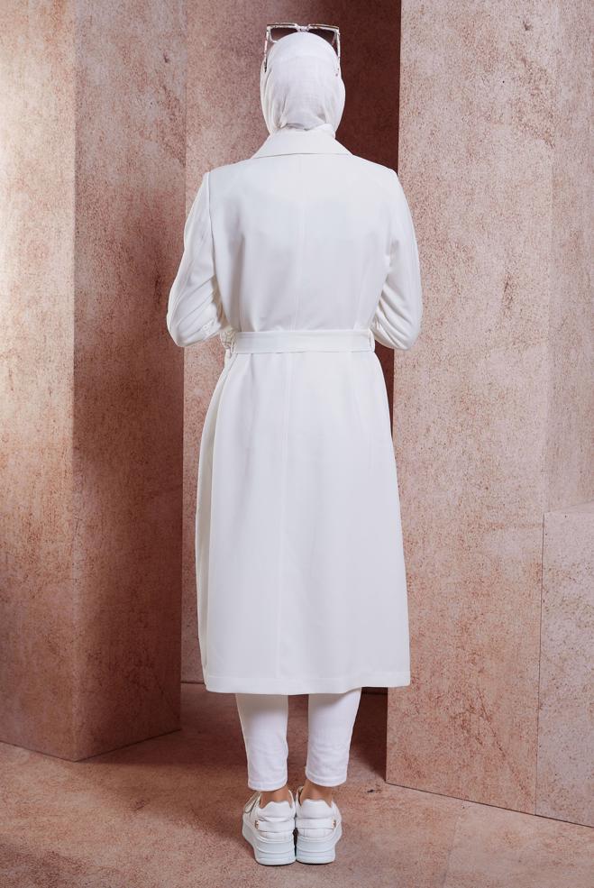 Hijab clothing WHITE BELTED TRENCH COAT 10895 - ALVİNA