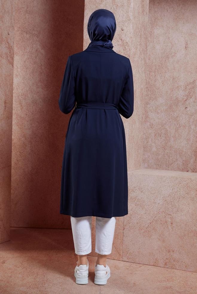 Vêtements hijab BLEU MARINE TRENCH-COAT CEINTURÉ 10895 - ALVİNA