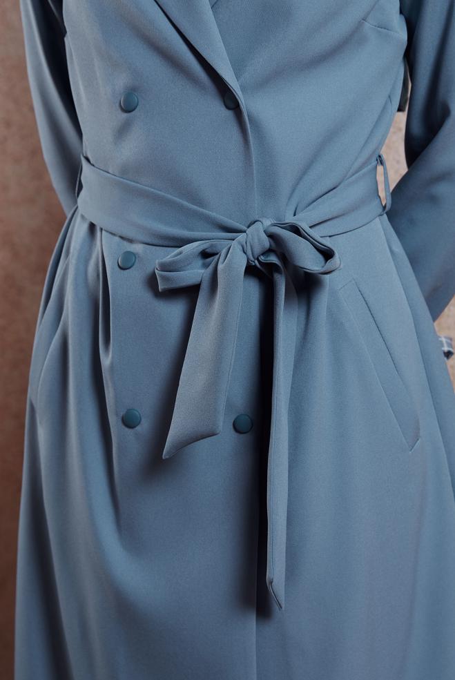 Vêtements hijab BLEU TRENCH-COAT CEINTURÉ 10895 - ALVİNA