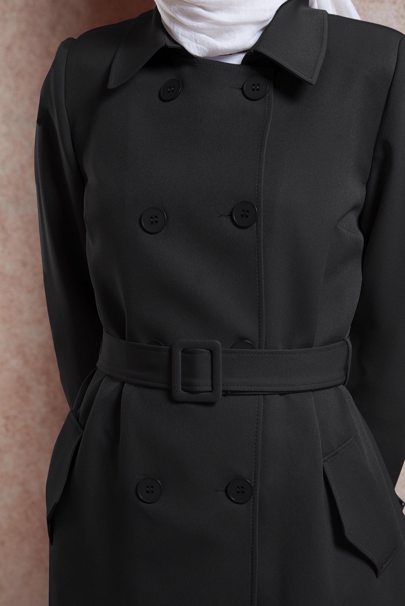 Hijab clothing BLACK BELTED TRENCH COAT 10896