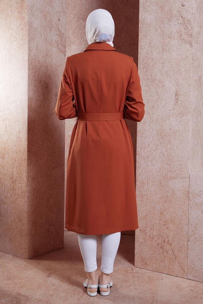 Vêtements hijab BRUN TRENCH-COAT CEINTURÉ 10896 - ALVİNA