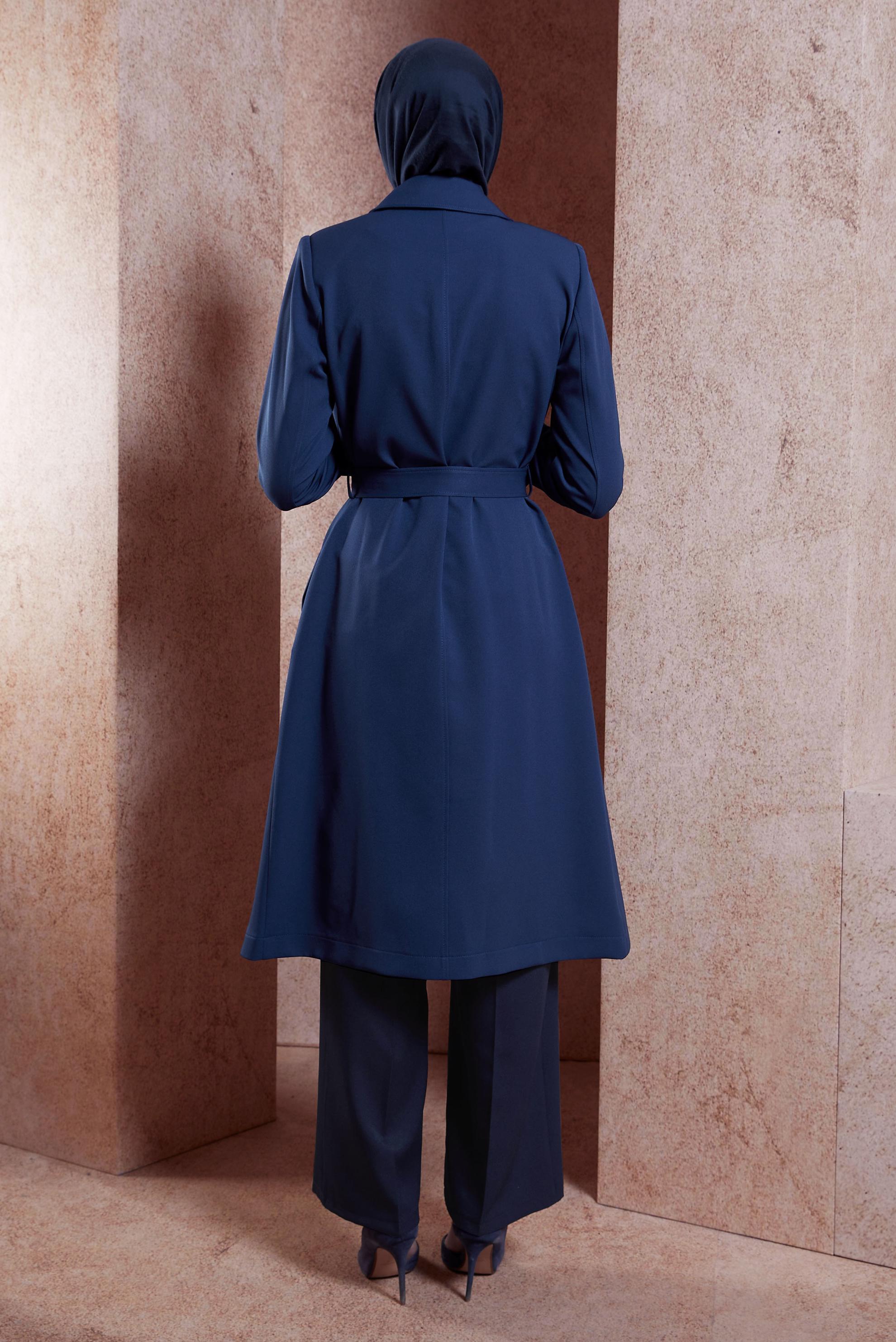 Hijab clothing NAVY BLUE BELTED TRENCH COAT 10896