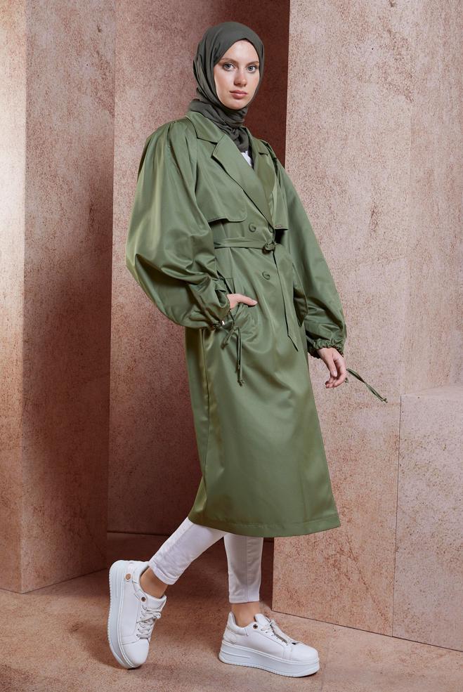Hijab clothing KHAKI BELTED TRENCH COAT 10898 - ALVİNA