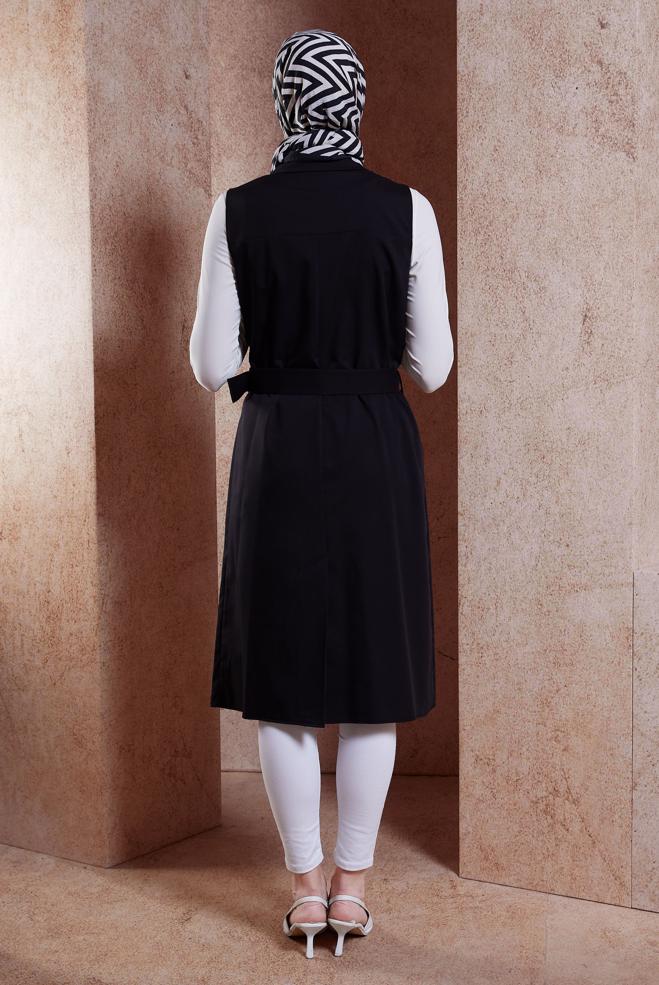 Vêtements hijab NOIR GILET CEINTURÉ 44657 - ALVİNA