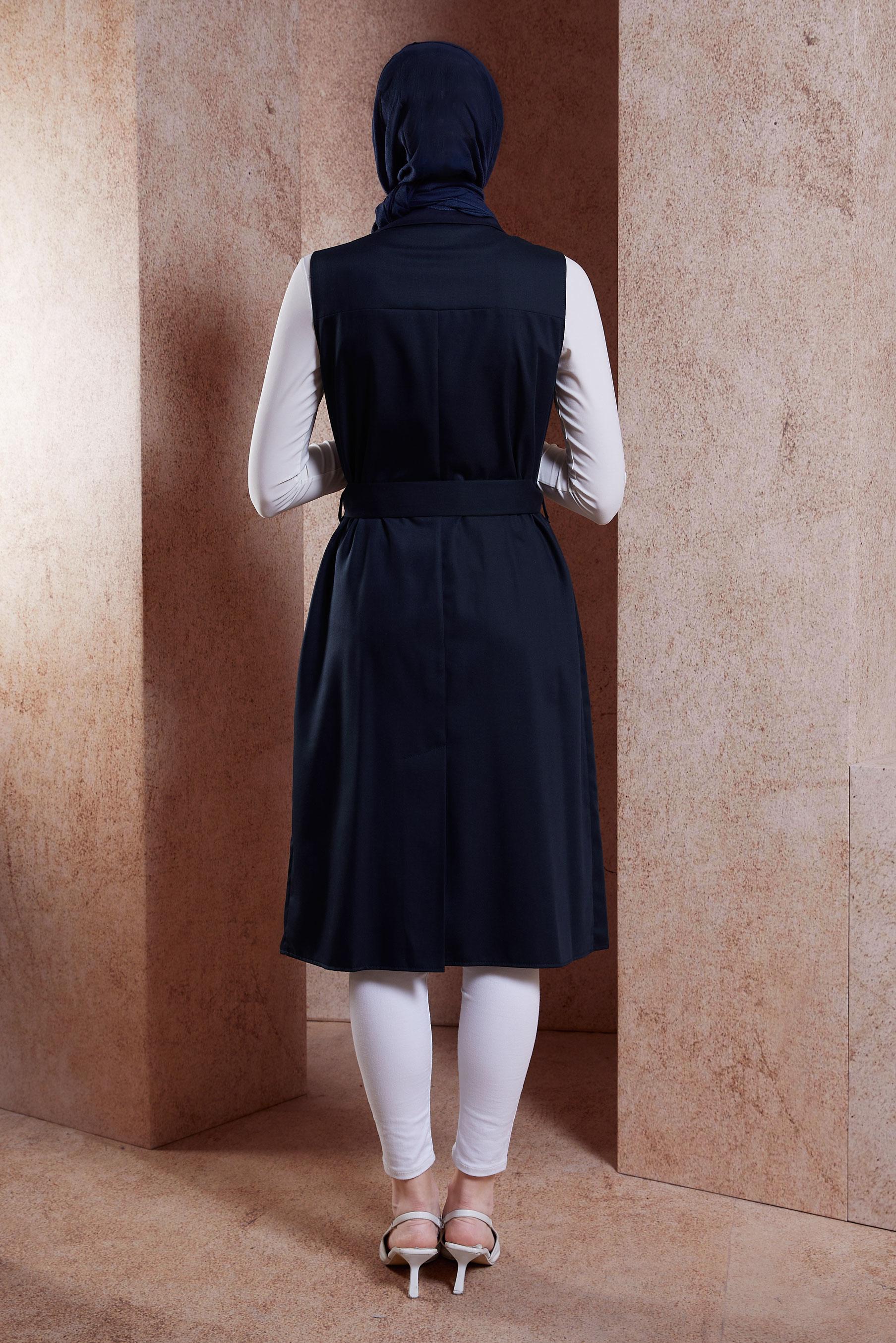 Hijab clothing NAVY BLUE BELTED VEST 44657