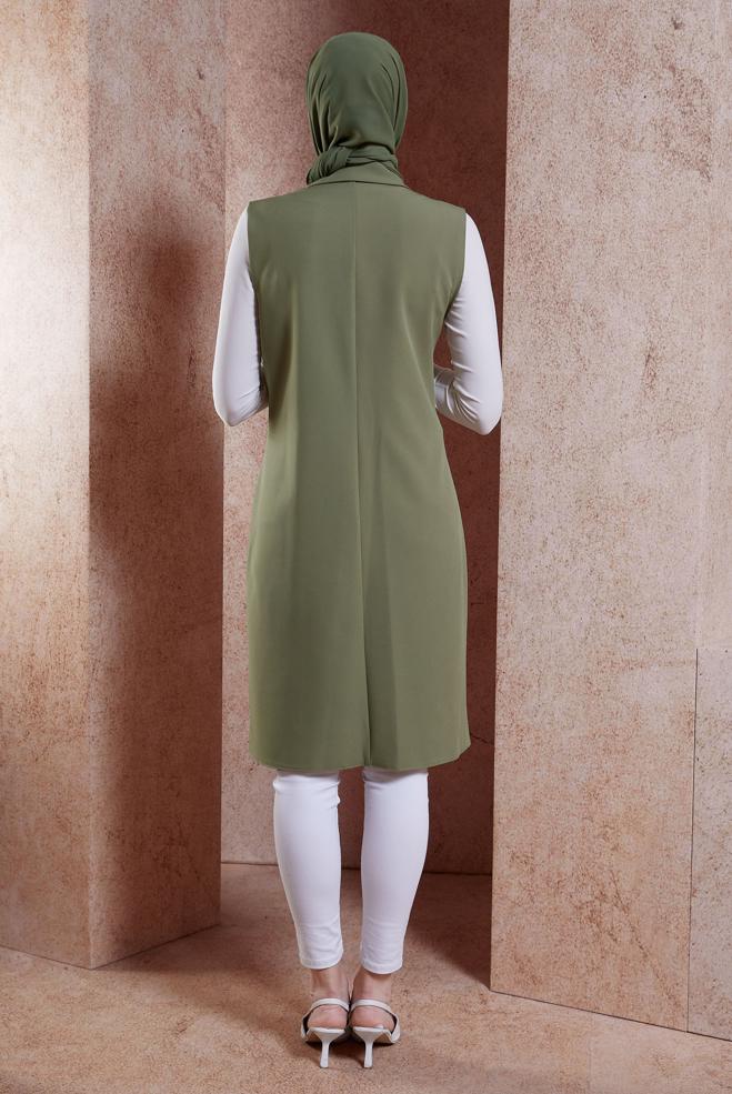 Vêtements hijab KAKI GILET AVEC BROCHE 44658 - ALVİNA