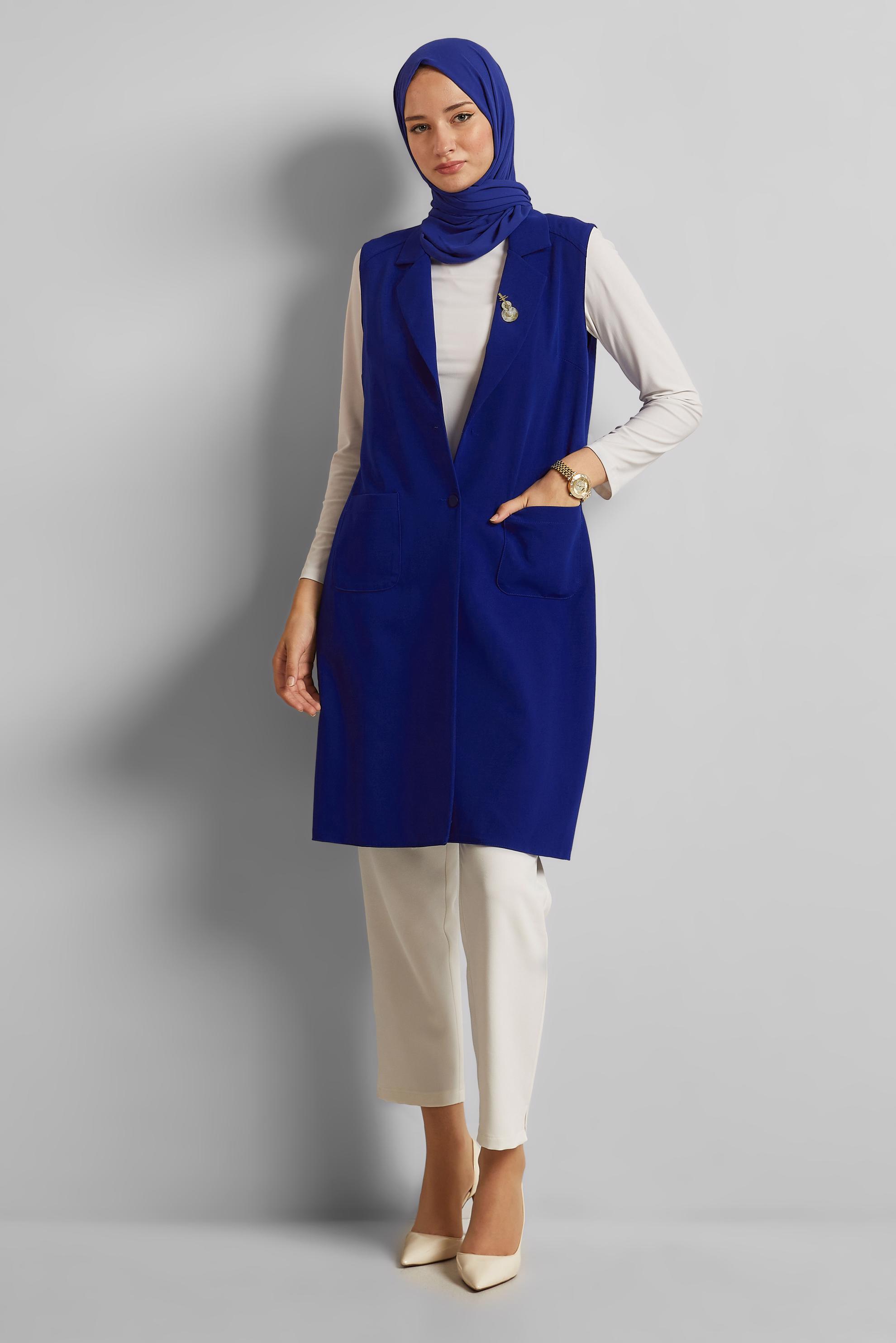 Tesettür giyim LACİVERT BROŞ DETAYLI YELEK 44658