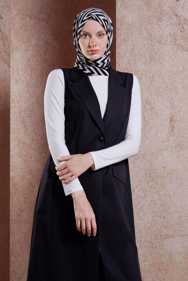 Vêtements hijab NOIR GILET À DOUBLE BOUTONNAGE 44660 - ALVİNA