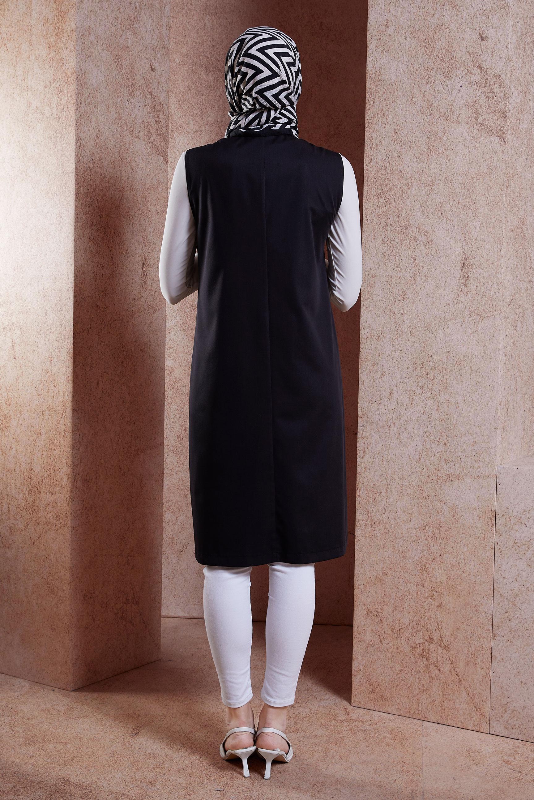 Tesettür giyim SİYAH KRUVAZE YAKA YELEK 44660