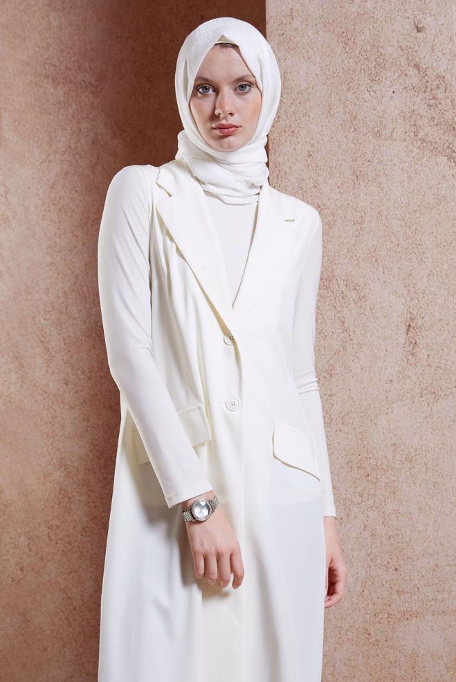 Tesettür giyim BEYAZ KRUVAZE YAKA YELEK 44660 - ALVİNA