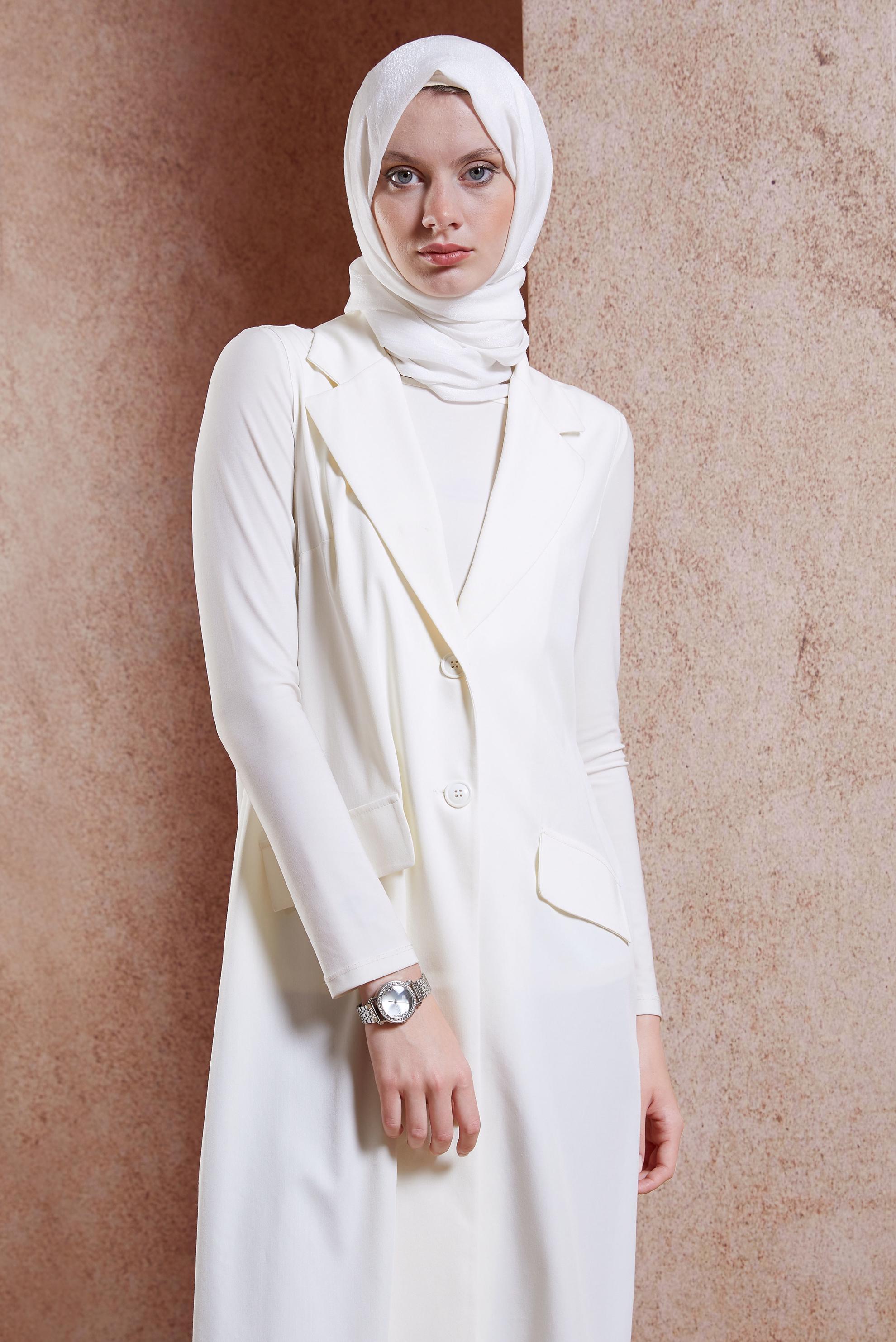 Tesettür giyim BEYAZ KRUVAZE YAKA YELEK 44660