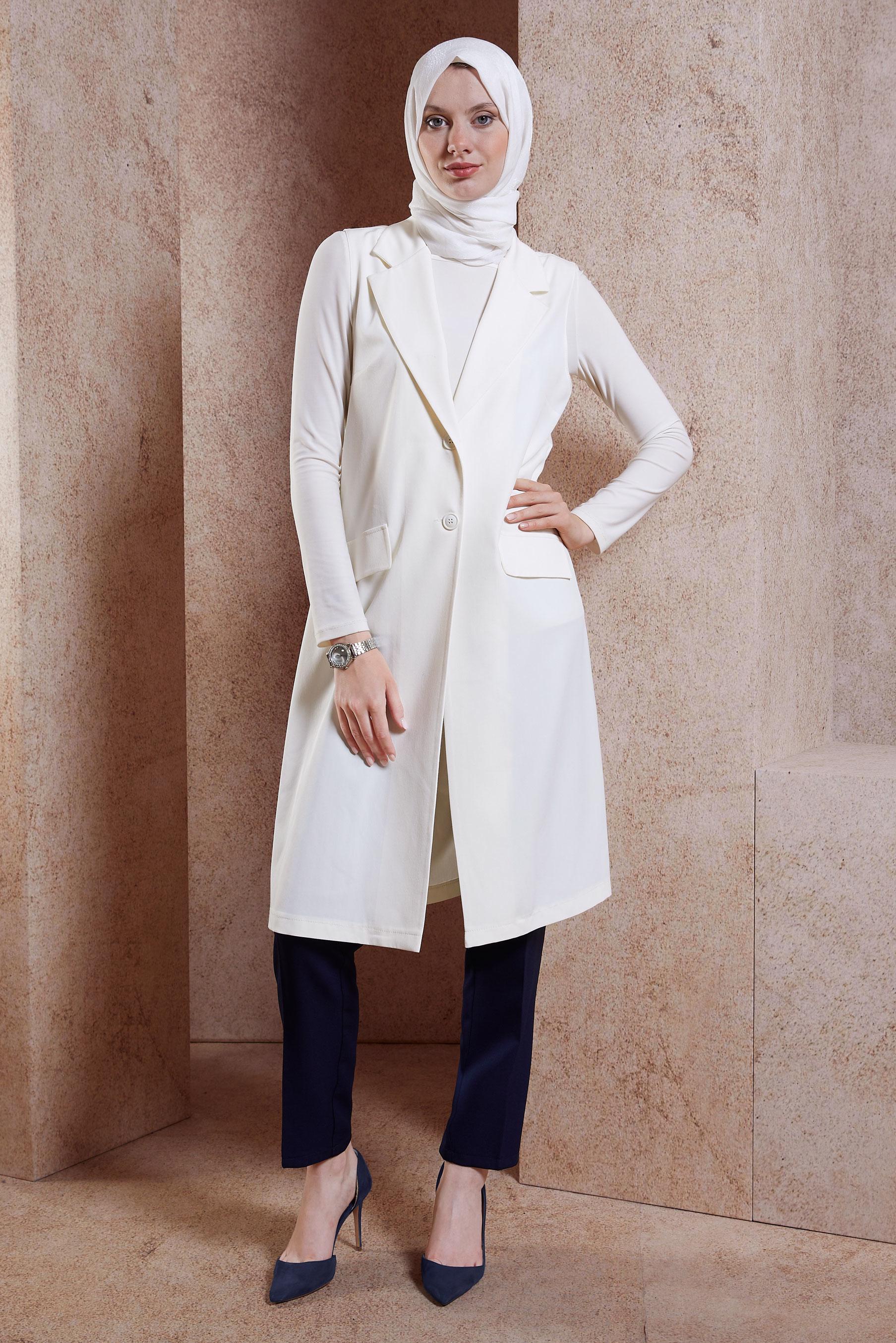 Tesettür giyim BEYAZ KRUVAZE YAKA YELEK 44660