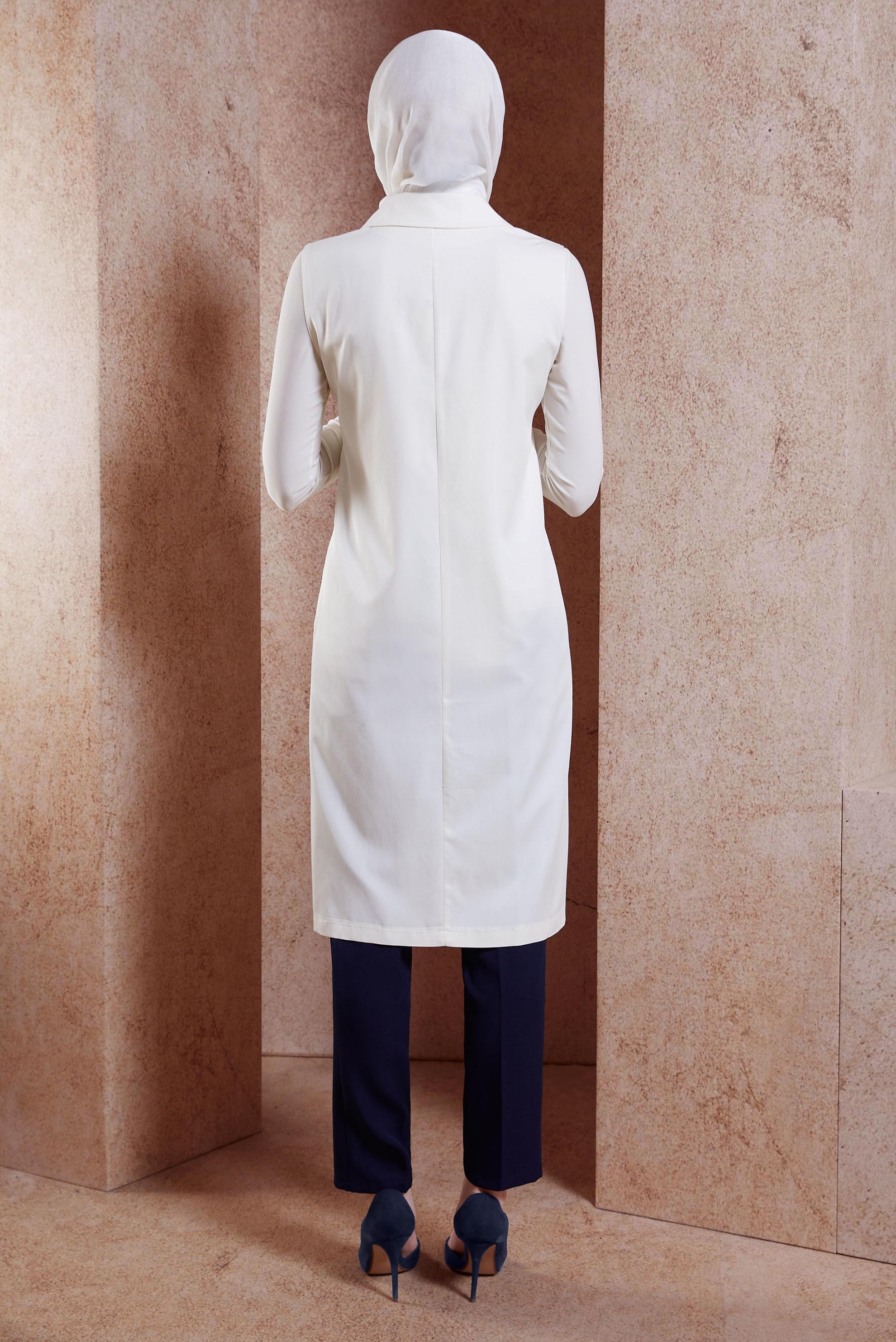 Tesettür giyim BEYAZ KRUVAZE YAKA YELEK 44660