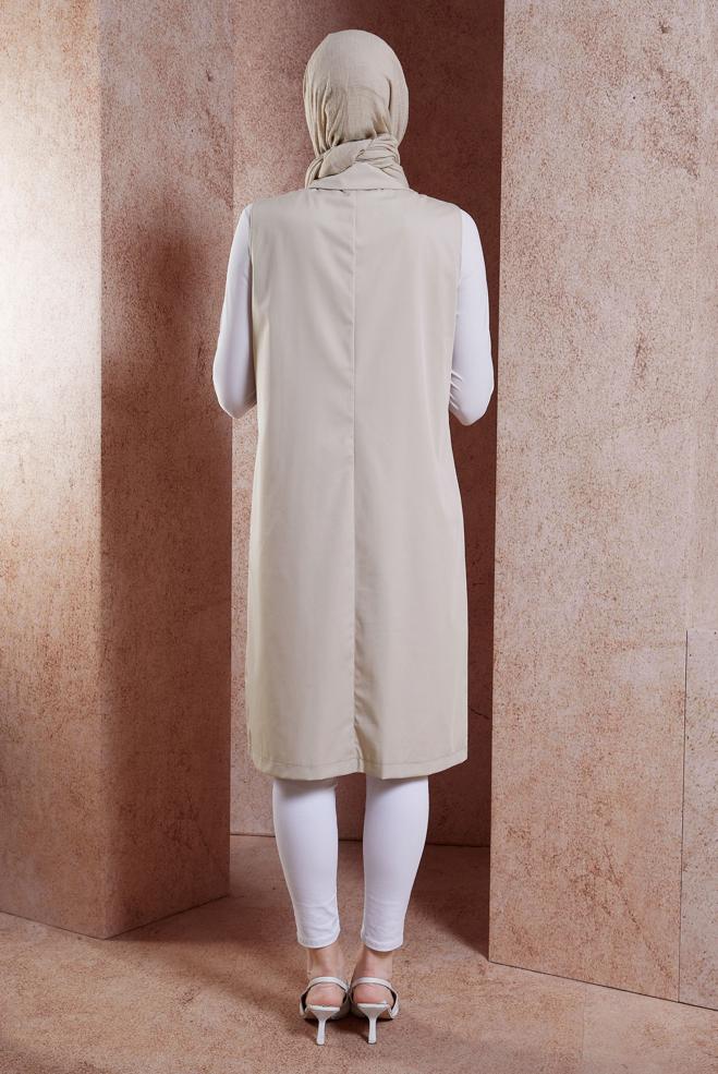 Vêtements hijab BEIGE GILET À DOUBLE BOUTONNAGE 44660 - ALVİNA