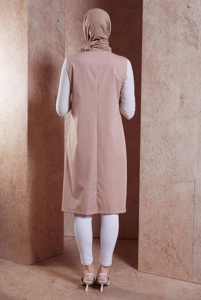 Tesettür giyim PUDRA KRUVAZE YAKA YELEK 44660 - ALVİNA