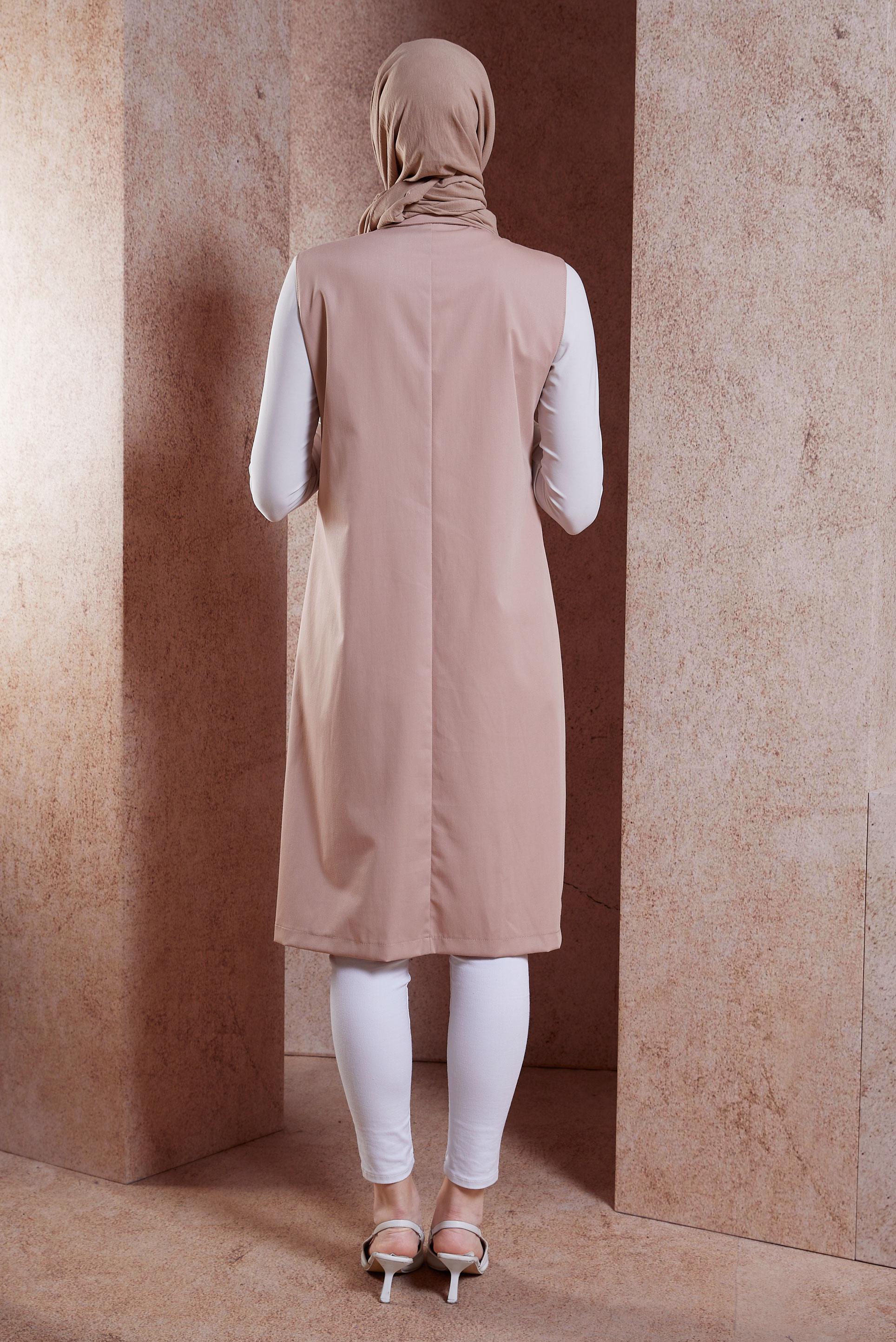 Tesettür giyim PUDRA KRUVAZE YAKA YELEK 44660