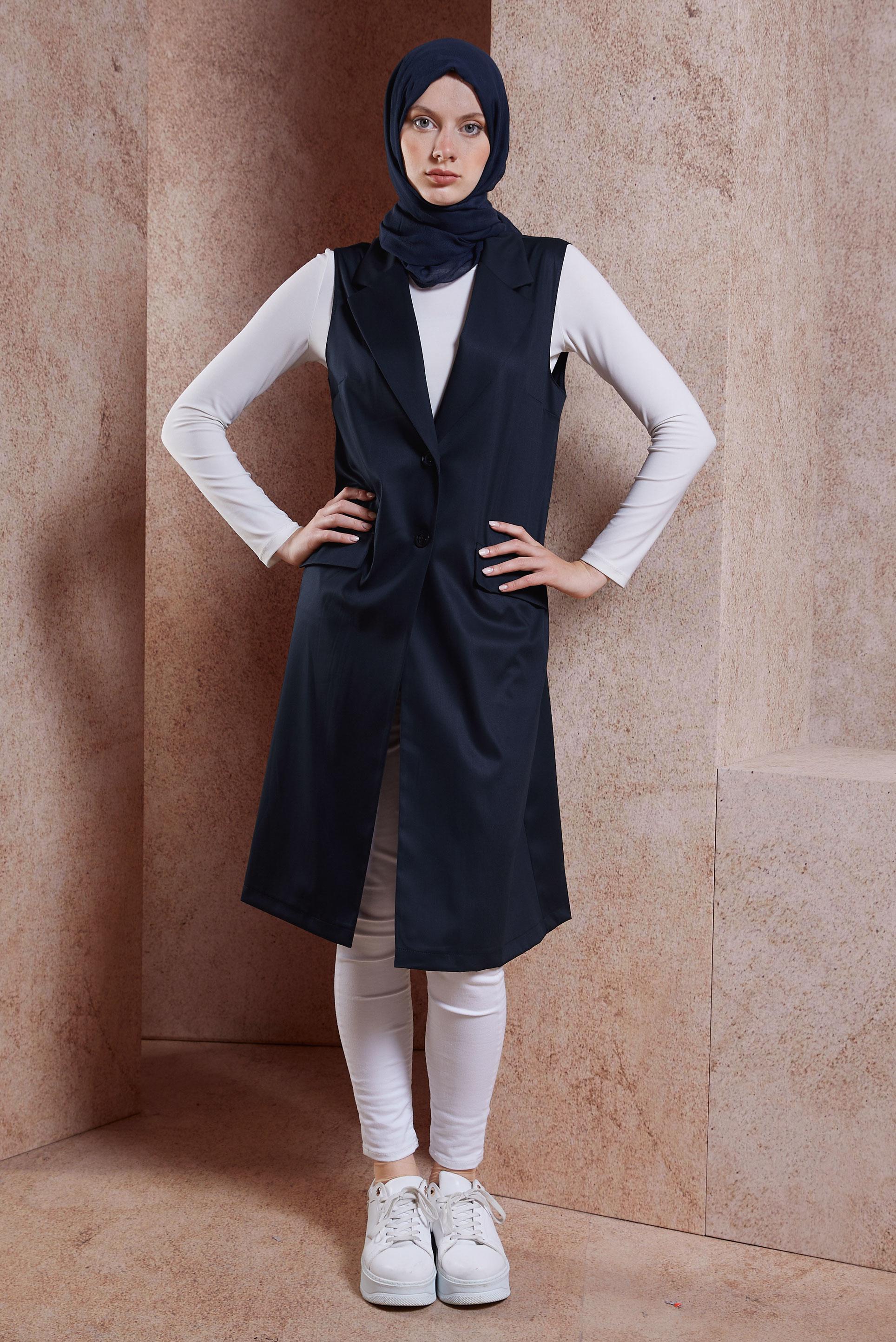 Tesettür giyim LACİVERT KRUVAZE YAKA YELEK 44660