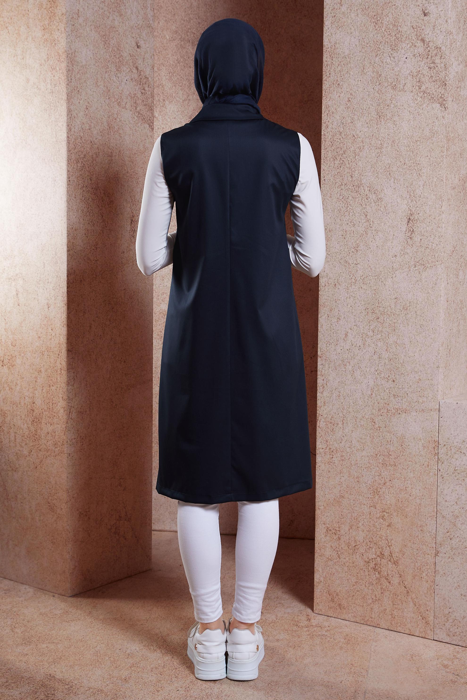 Tesettür giyim LACİVERT KRUVAZE YAKA YELEK 44660