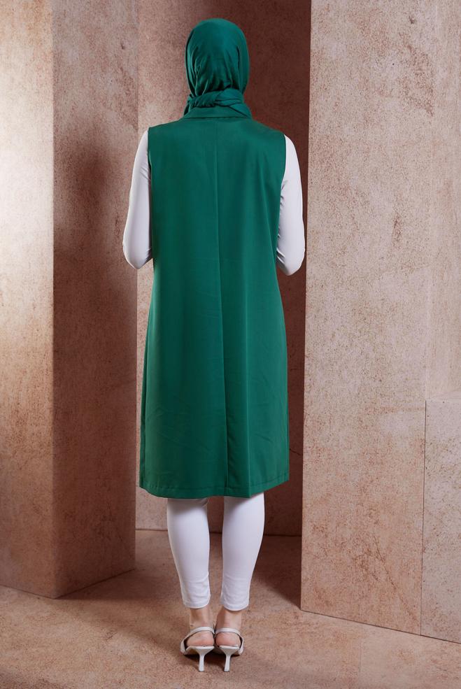 Tesettür giyim YEŞİL KRUVAZE YAKA YELEK 44660 - ALVİNA