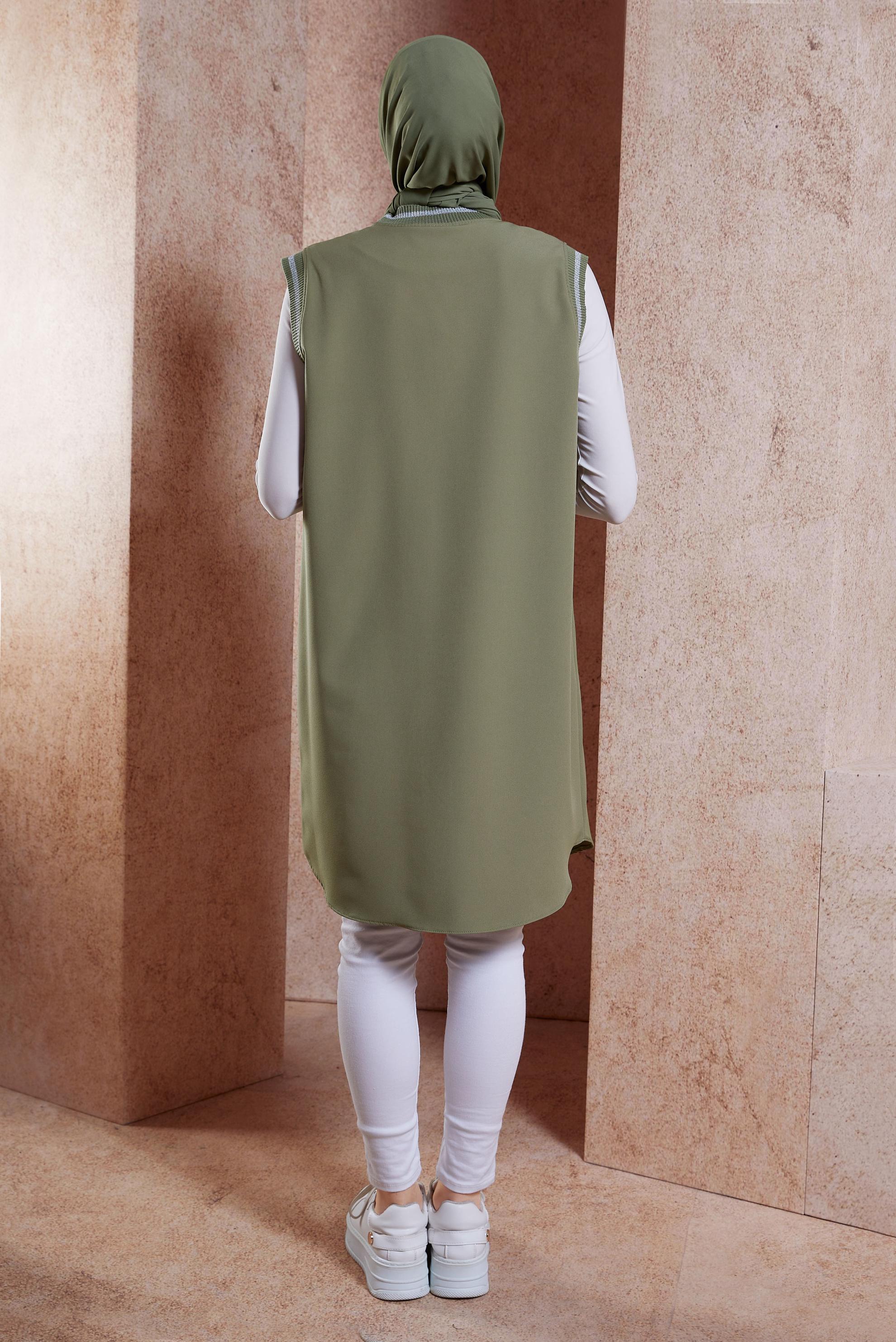 Tesettür giyim HAKİ FERMUARLI YELEK 44661