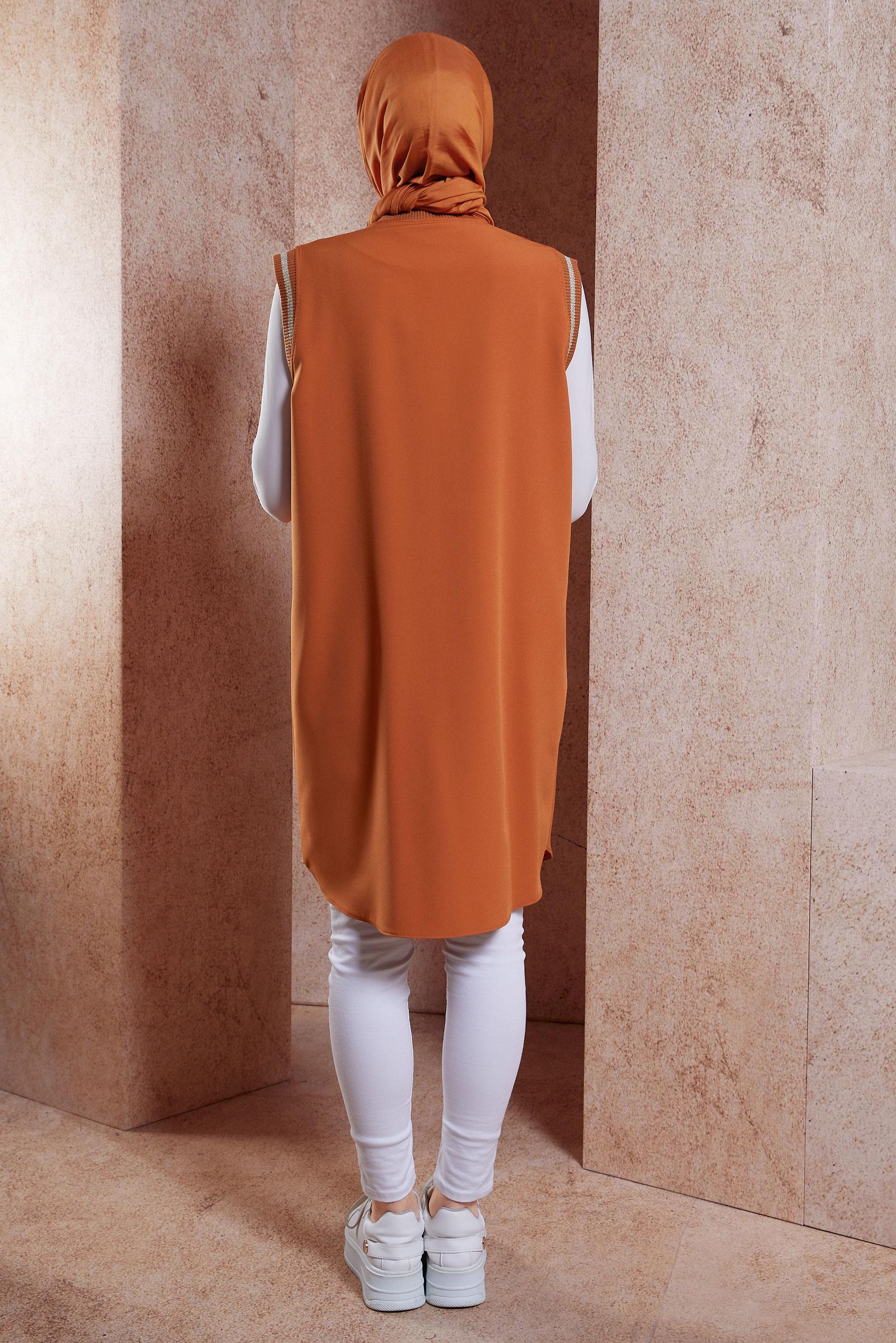 Tesettür giyim TURUNCU FERMUARLI YELEK 44661