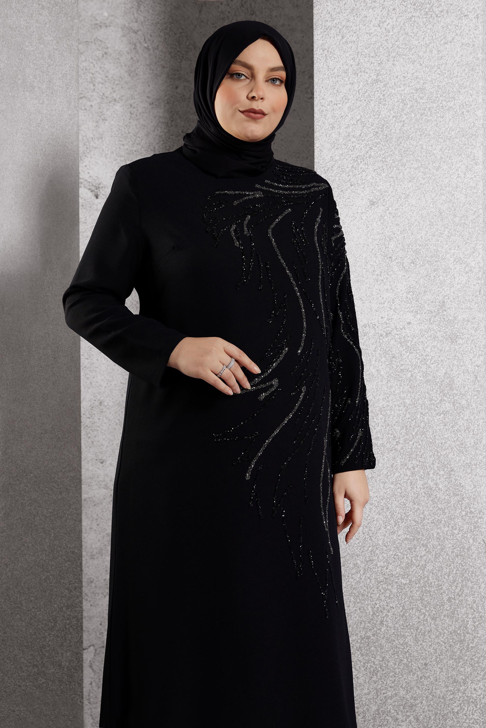 Vêtements hijab NOIR ROBE DE SOIRÉE BRODÉE DE PIERRES PRÉCIEUSES 20619