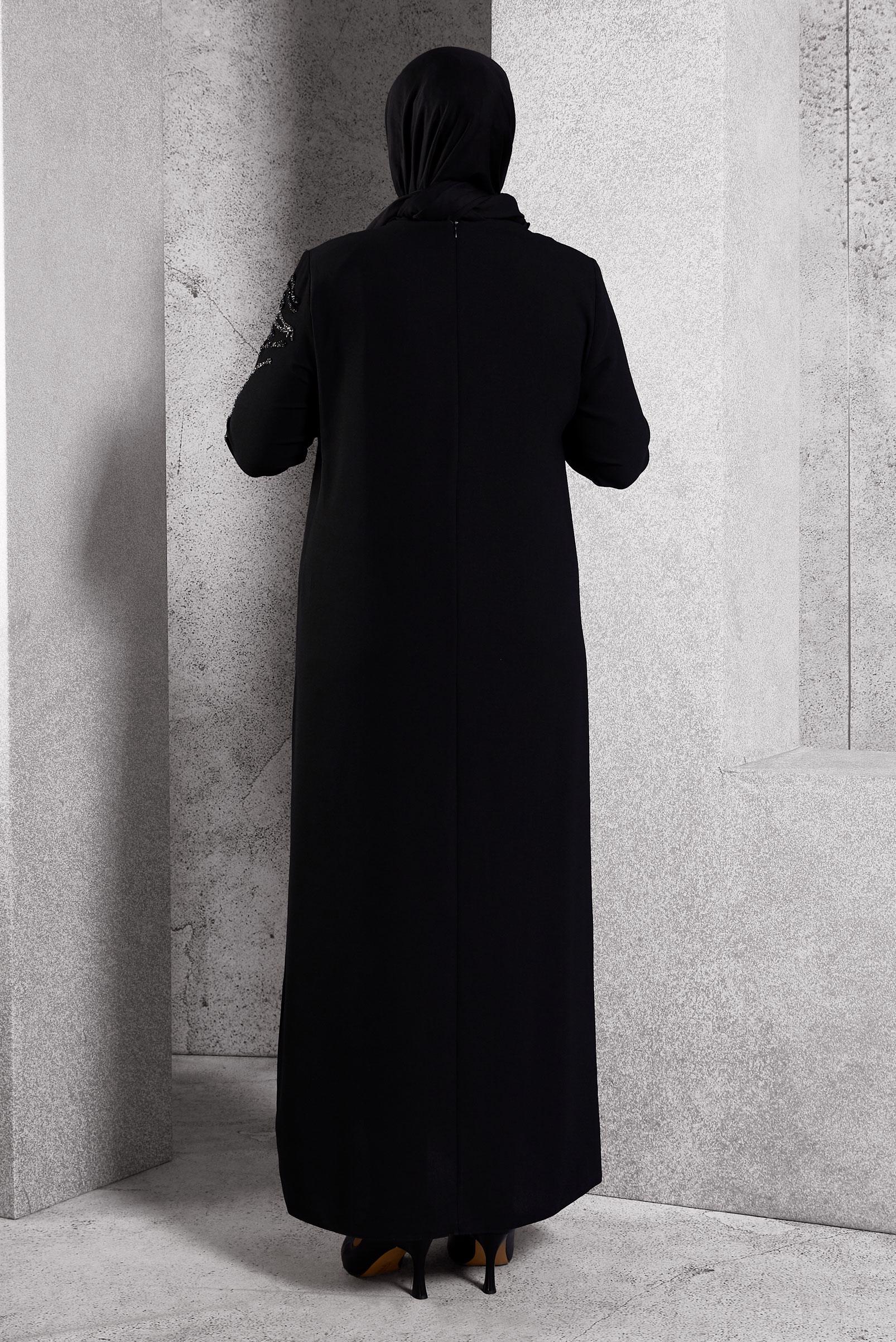 Vêtements hijab NOIR ROBE DE SOIRÉE BRODÉE DE PIERRES PRÉCIEUSES 20619