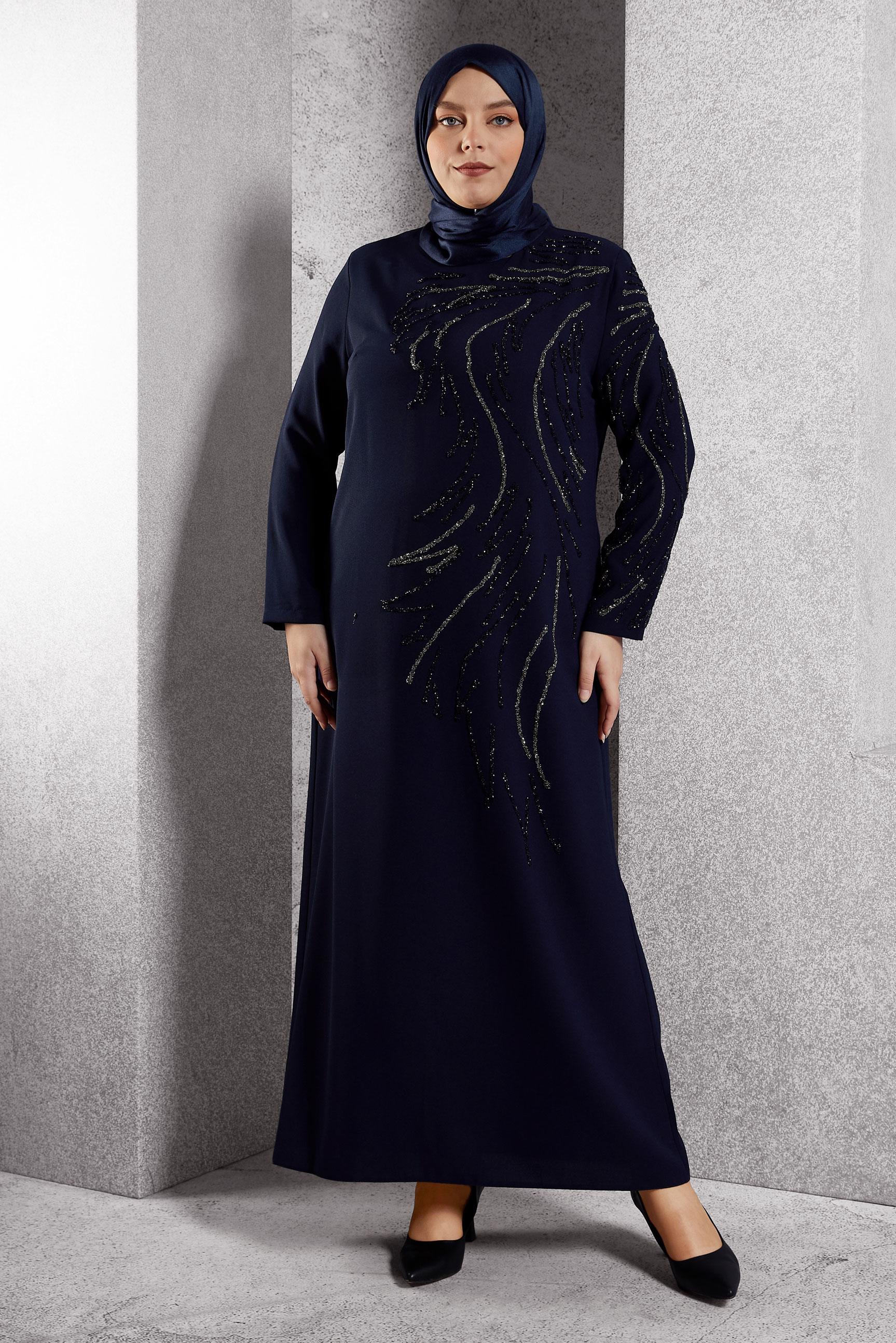 Vêtements hijab BLEU MARINE ROBE DE SOIRÉE BRODÉE DE PIERRES PRÉCIEUSES 20619