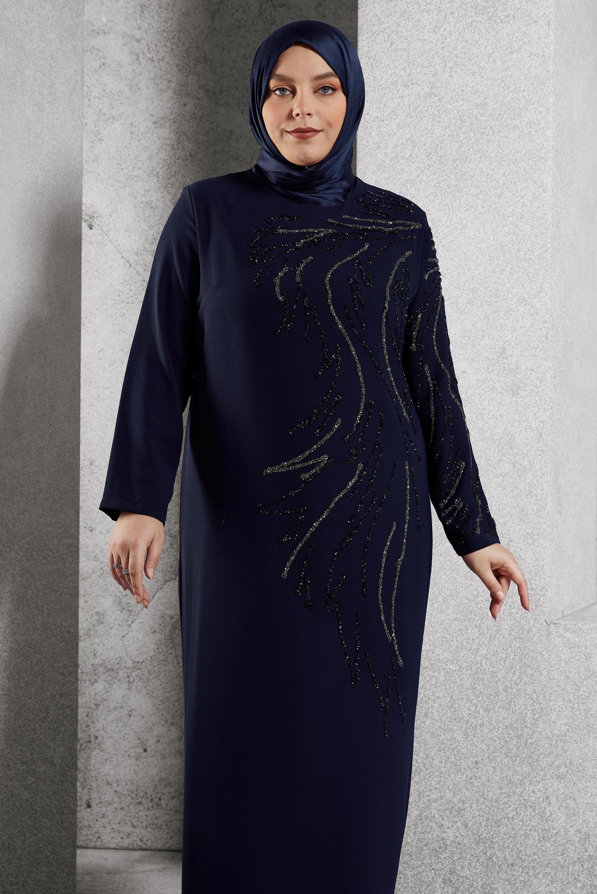 Vêtements hijab BLEU MARINE ROBE DE SOIRÉE BRODÉE DE PIERRES PRÉCIEUSES 20619