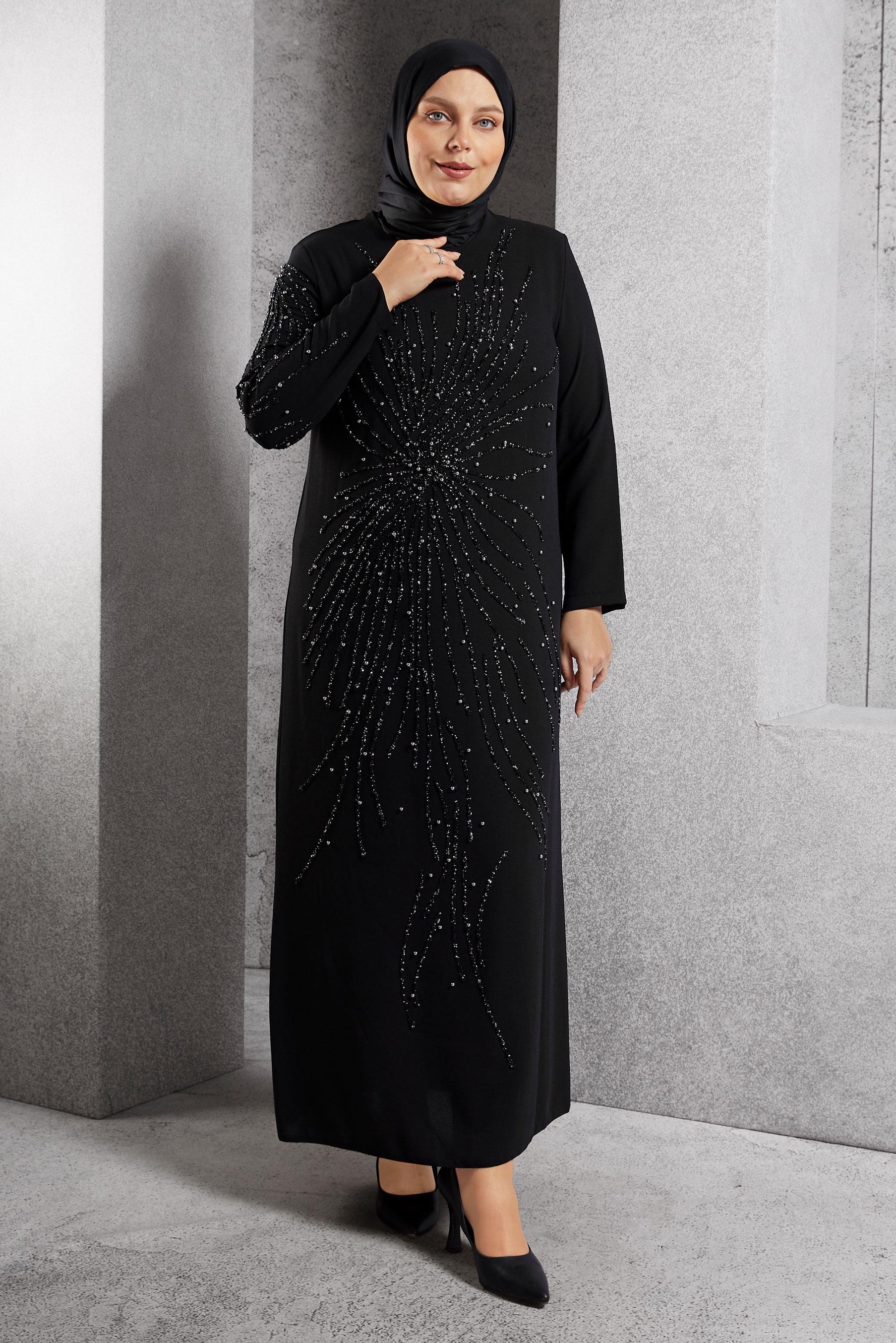 Vêtements hijab NOIR ROBE DE SOIRÉE AVEC BIJOU 20620