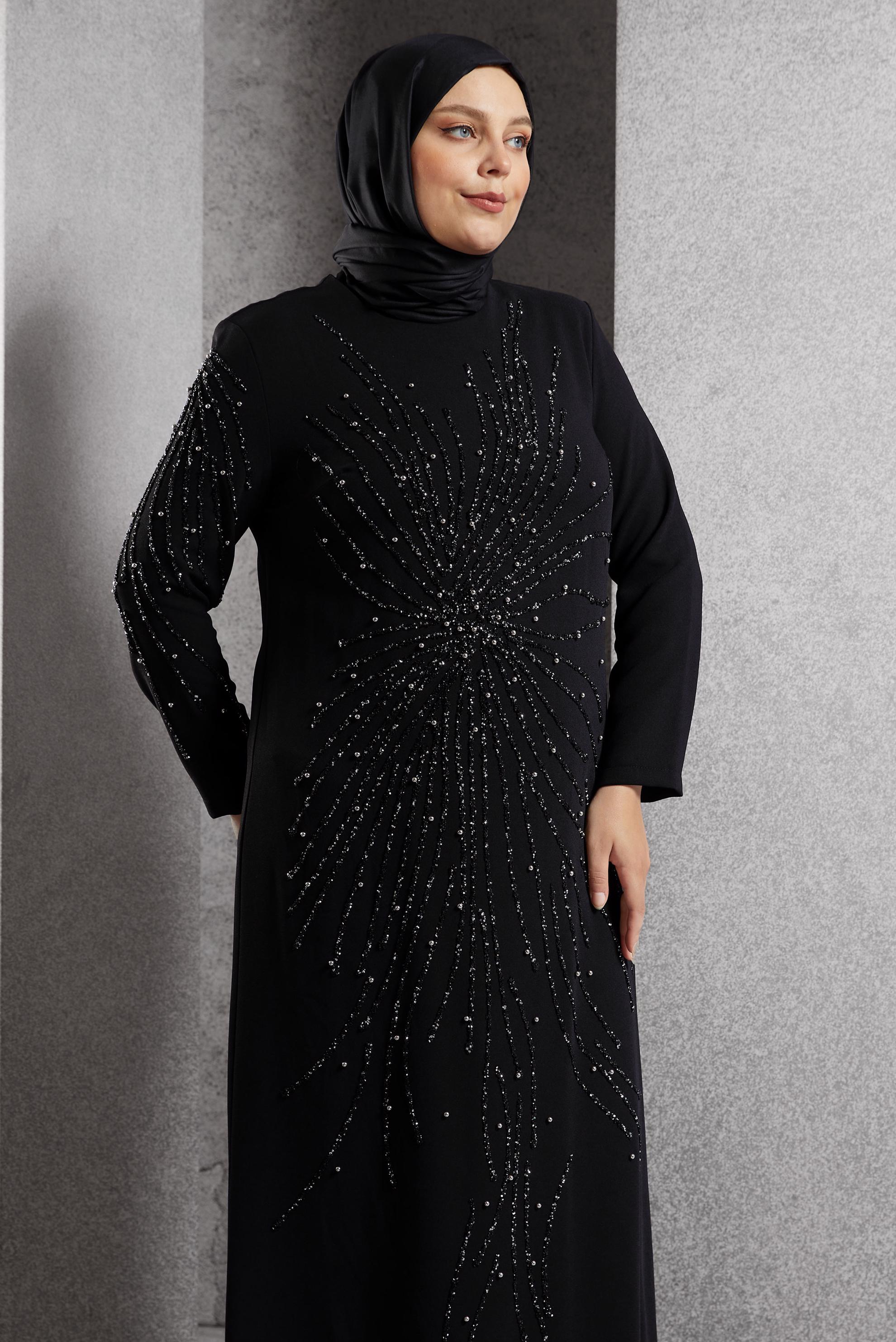 Vêtements hijab NOIR ROBE DE SOIRÉE AVEC BIJOU 20620